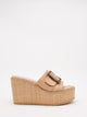 Beige wedge sandals with decorative buckle
