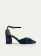 ZAPATOS DE SALÓN DE TERCIOPELO AZUL CON CORREA AL TOBILLO