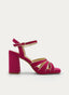 SANDALIA FUCSIA CON DETALLE DORADO CON TACÓN ANCHO Y PLATAFORMA