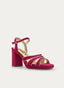 SANDALIA FUCSIA CON DETALLE DORADO CON TACÓN ANCHO Y PLATAFORMA