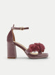 SANDALIA DE TACÓN ROSA DE TERCIOPELO CON PLATAFORMA Y FLOR