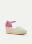 GREEN AND PINK WEDGE ESPADRILLES WITH ANKLE BRACELET