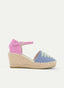 MULTICOLOR BLUE AND PINK WEDGE ESPADRILLES WITH DECORATIVE DETAIL AND BRACELET