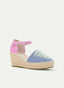 MULTICOLOR BLUE AND PINK WEDGE ESPADRILLES WITH DECORATIVE DETAIL AND BRACELET