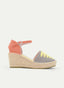 MULTICOLOR GRAY AND CORAL WEDGE ESPADRILLES