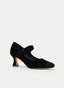 ZAPATO MERCEDITAS DE TERCIOPELO NEGRO TACÓN MEDIO