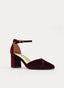 ZAPATOS DE SALÓN DE TERCIOPELO BURDEOS CON CORREA