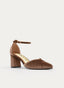 ZAPATOS DE SALÓN DE TERCIOPELO TAUPE CON CORREA