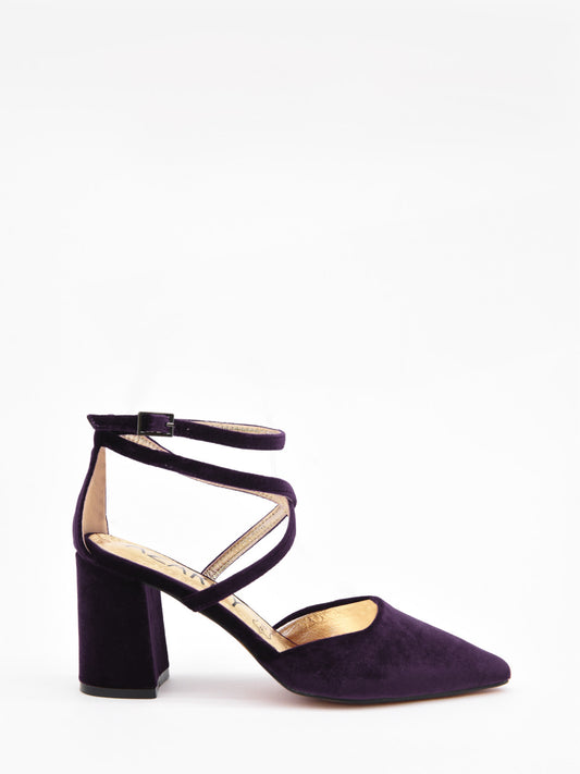 Purple Velvet Cross Strap Pumps