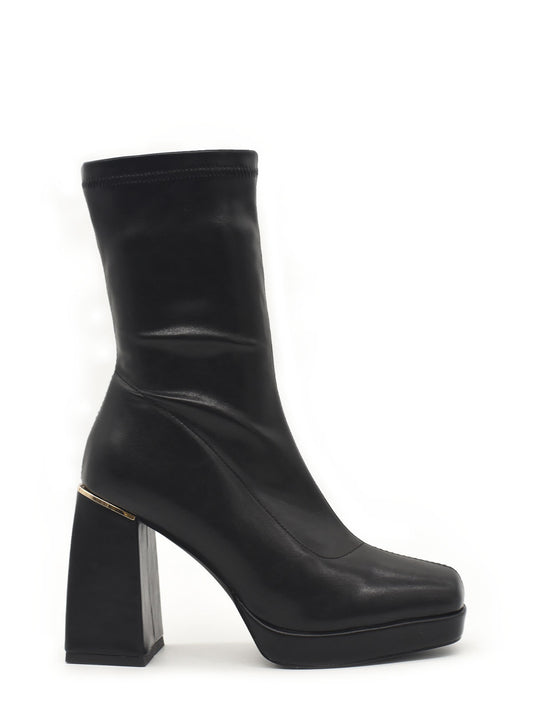 Black elastic platform ankle boot with heel detail