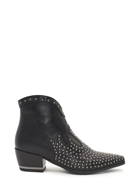 Black cowboy ankle boots with studs