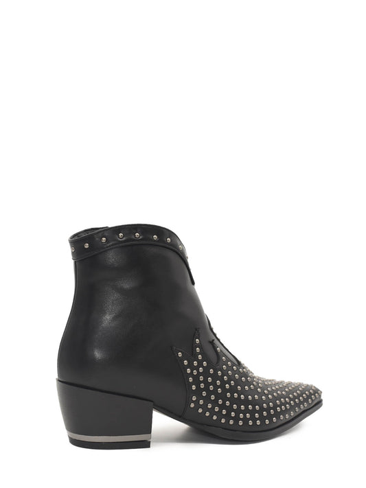 Black cowboy ankle boots with studs