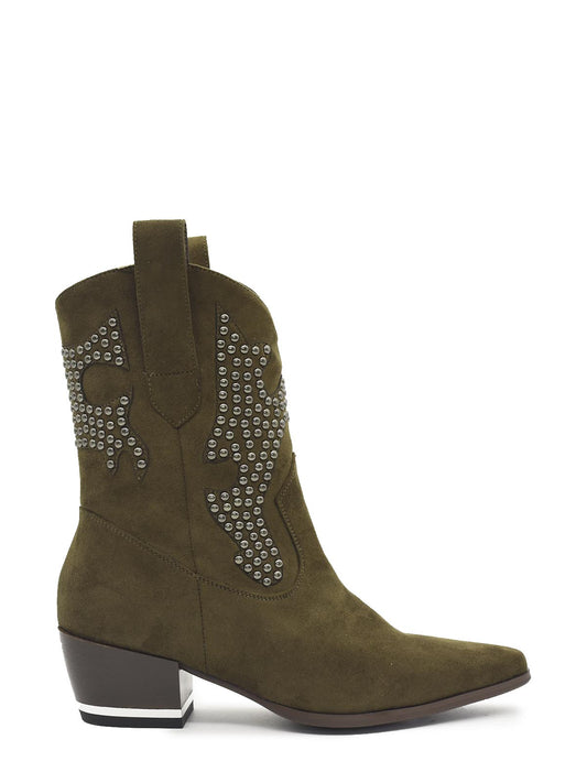Country ankle boots in brown green with studs