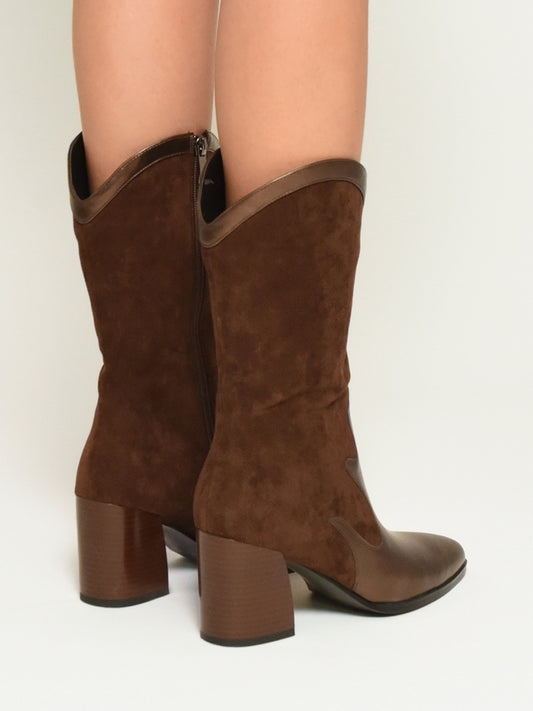 Brown High Boots with metallic suede effect