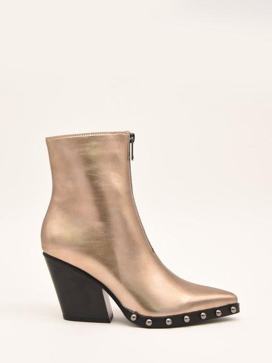 Metallic Urban Ankle Boots with Zipper and Studs