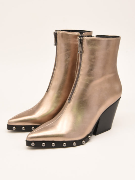 Metallic Urban Ankle Boots with Zipper and Studs