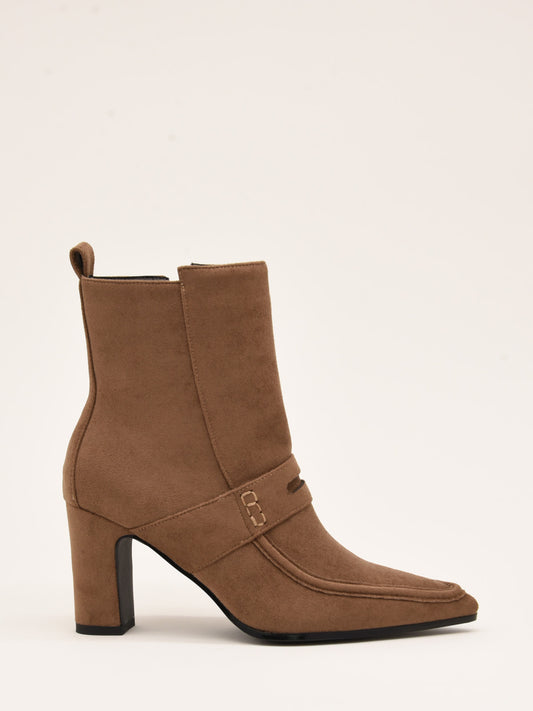 Brown Suede Effect Ankle Boots with Wide Heel