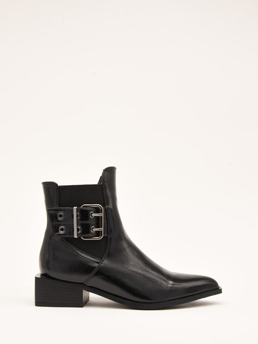 Black Ankle Boot with Adjustable Buckles - Modern Elegance with an Industrial Touch