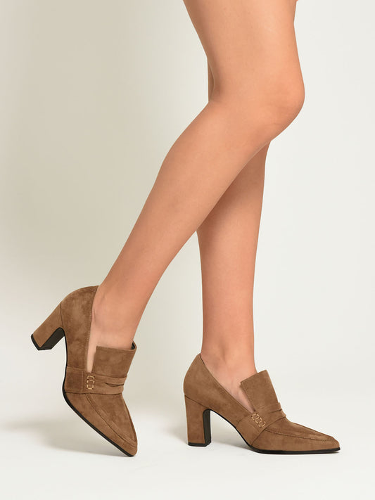 Brown Suede Effect High Heel Shoes