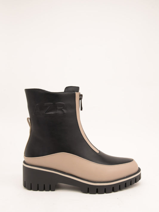 Two-tone ankle boots with front zipper