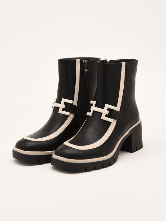 Women's Ankle Boots with Decorative Buckle and Thick Heel