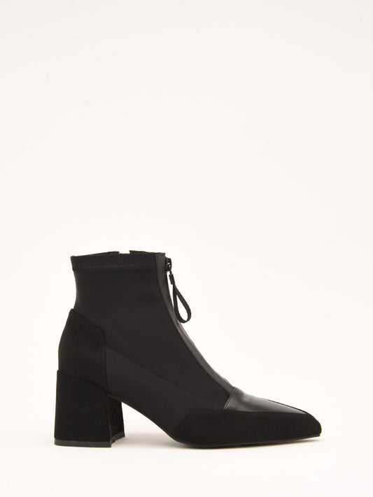 Green and Black Ankle Boots with Front Zipper