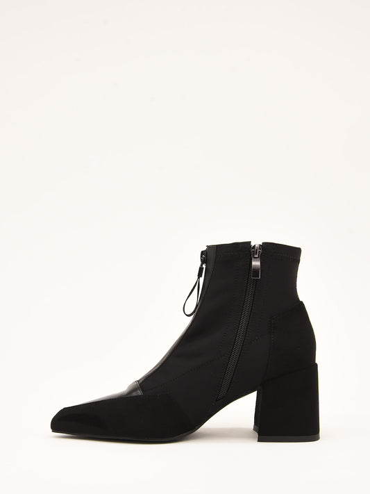 Green and Black Ankle Boots with Front Zipper