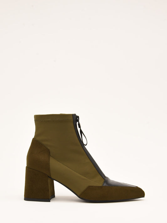 Green and Black Ankle Boots with Front Zipper