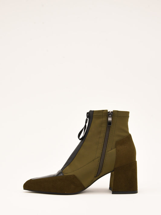 Green and Black Ankle Boots with Front Zipper