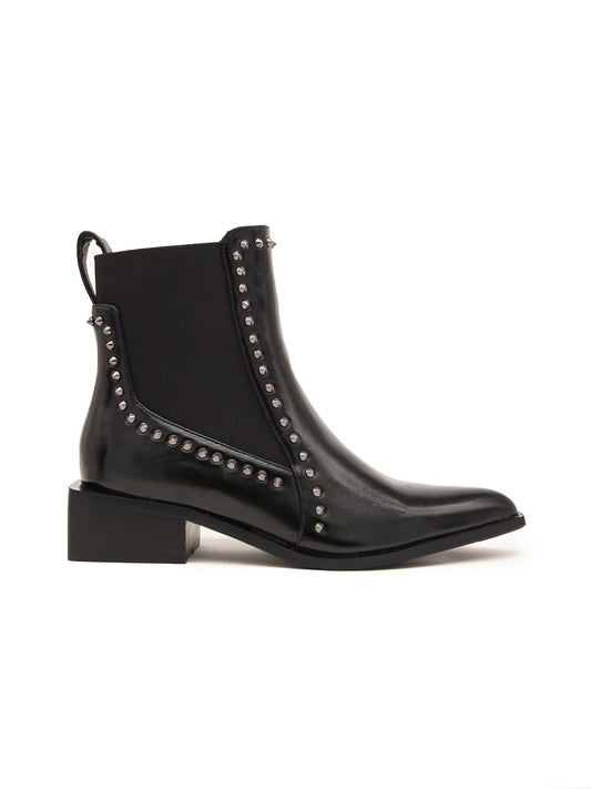 Black Studded Ankle Boot with Elastic - Rebel Elegance