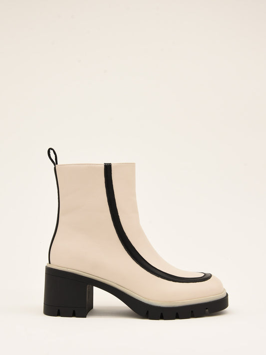 Women's Ice and Black Ankle Boots with Chunky Heel