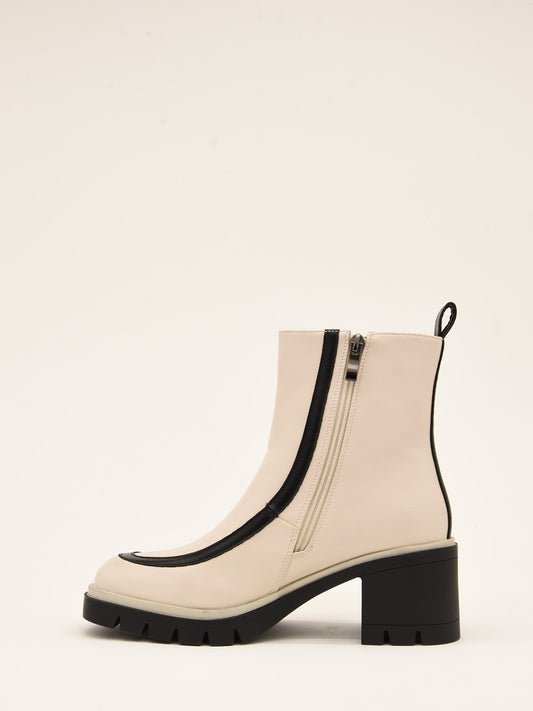 Women's Ice and Black Ankle Boots with Chunky Heel