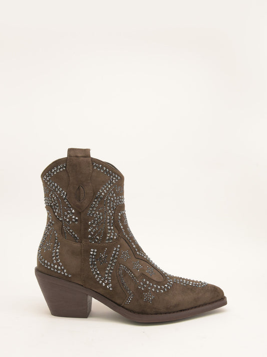 Women's Suede Cowboy Boots with Rhinestone Embellishments