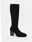 Bota Alta Elástica Negra con Tacón Cuadrado