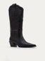 BLACK COWBOY BOOT WITH EMBROIDERY AND MID HEEL.