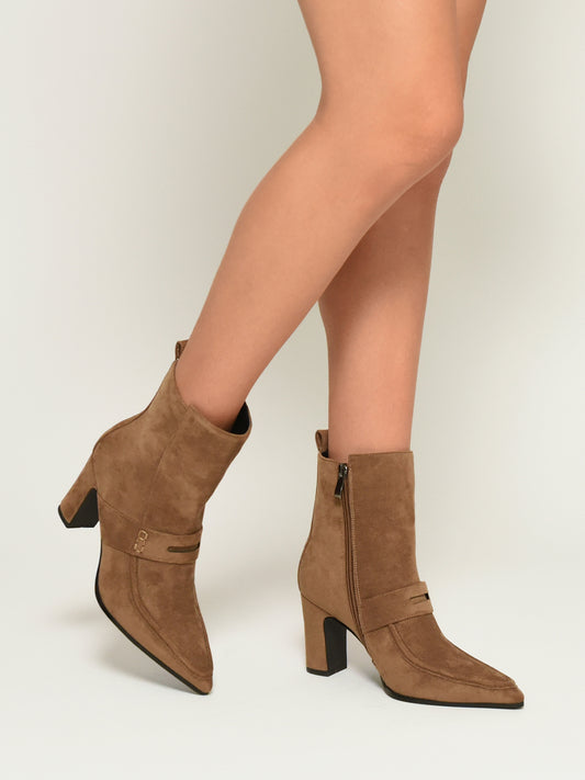 Brown Suede Effect Ankle Boots with Wide Heel