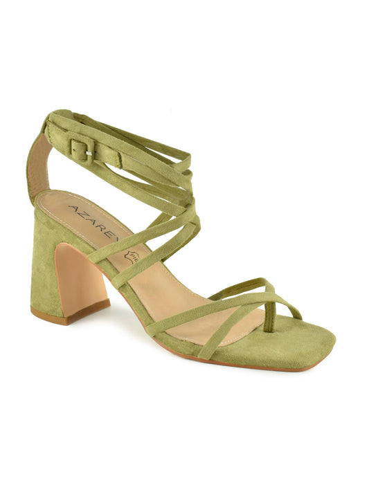 Green strappy sandal with wide heel