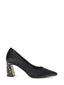 Black velvet pumps with rhinestone heels