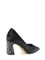 Black velvet pumps with rhinestone heels