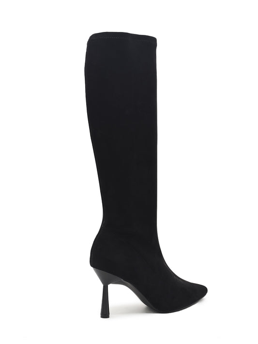 Bota estilo calcetín de tacón fino en color negro