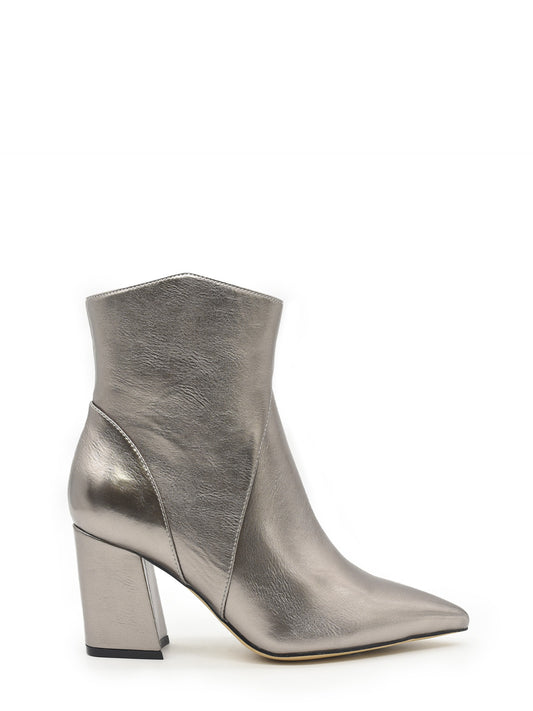 Metallic lead-coloured square heel ankle boots