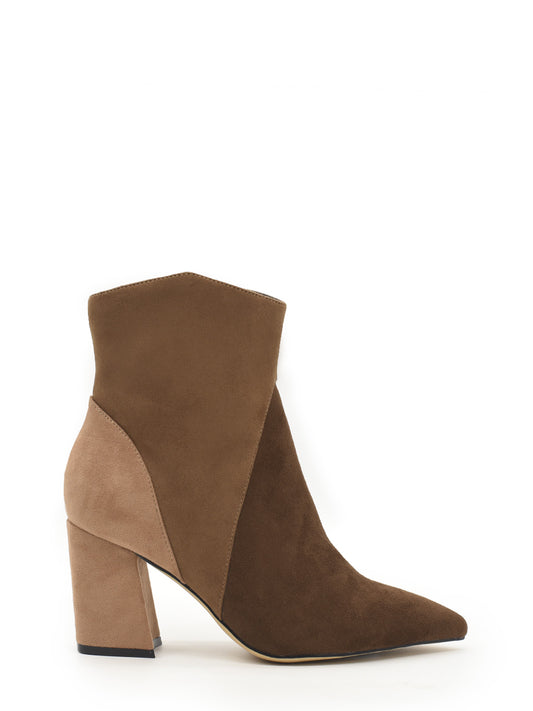 Multicolored brown square heel ankle boot