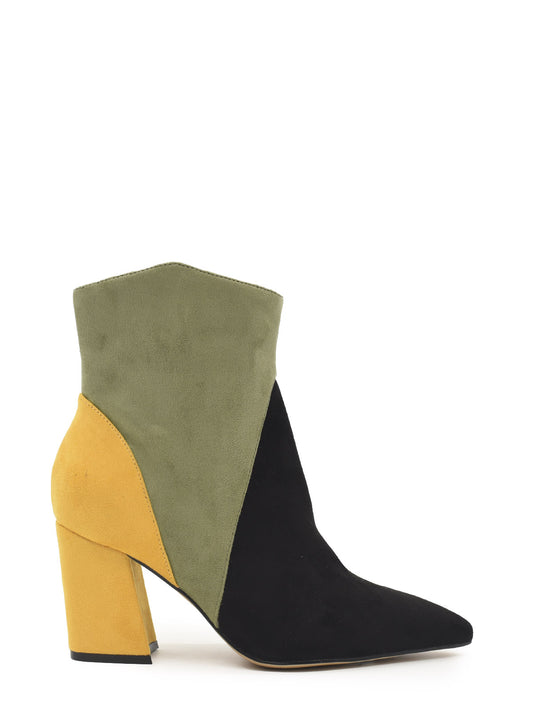 Multicolored black square heel ankle boot