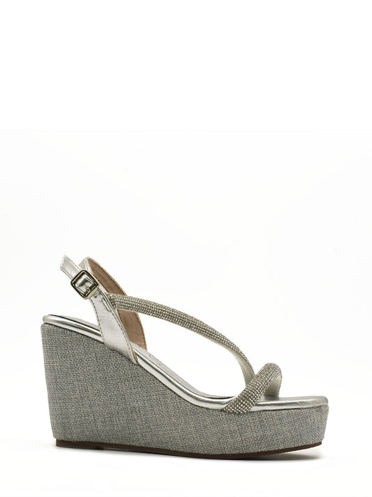 Silver wedge sandal with rhinestones
