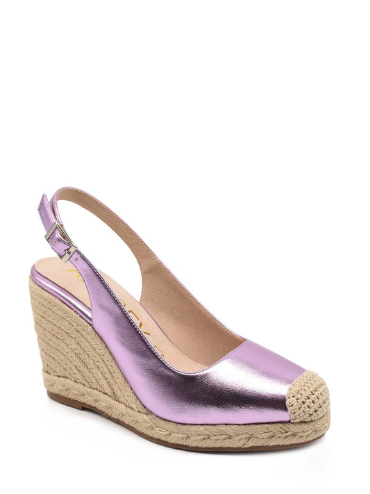 Metallic lilac slingback wedge sandal