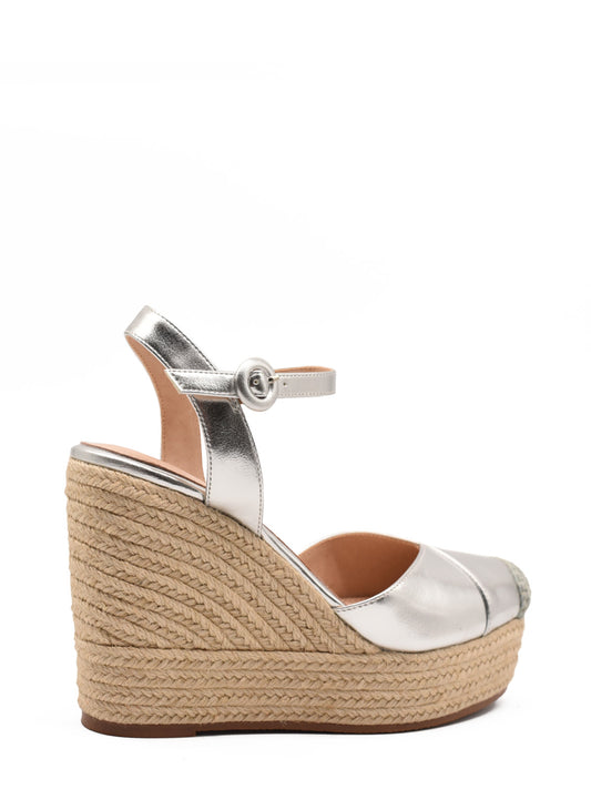 Silver espadrille-style wedge sandal
