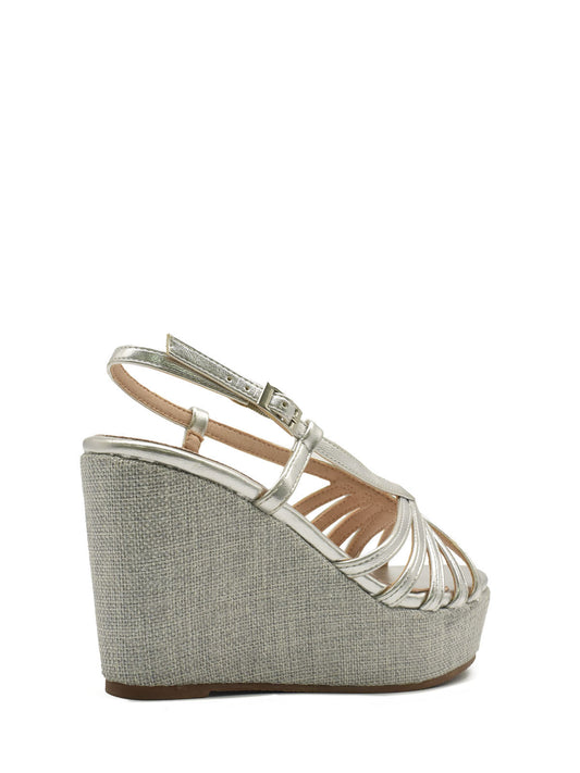 Silver strappy wedge sandal