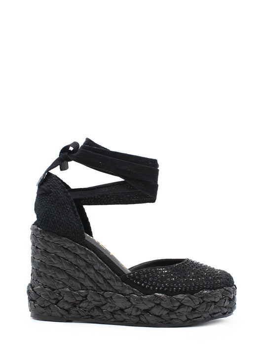 Black wedge with rhinestone embellishment