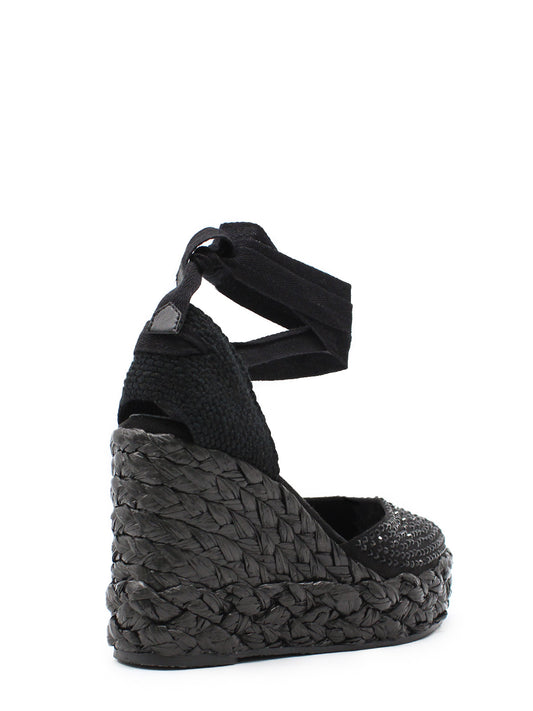 Black wedge with rhinestone embellishment