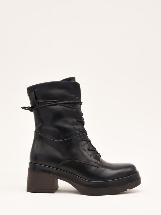 Black Lace-Up Biker Boots